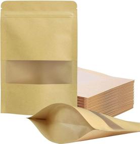 img 4 attached to 🛍️ 100 Count Stand Up Kraft Paper Bags with Matte Window | Size 4.7" x 7.9" | Resealable Zip Lock Food Storage Bags | Packaging for Products, Reusable & Sealable