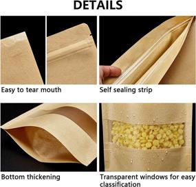 img 2 attached to 🛍️ 100 Count Stand Up Kraft Paper Bags with Matte Window | Size 4.7" x 7.9" | Resealable Zip Lock Food Storage Bags | Packaging for Products, Reusable & Sealable