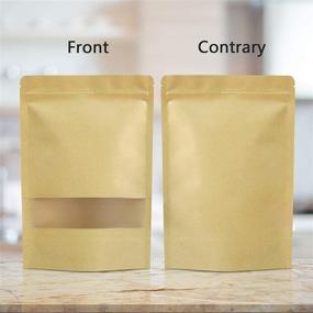 img 3 attached to 🛍️ 100 Count Stand Up Kraft Paper Bags with Matte Window | Size 4.7" x 7.9" | Resealable Zip Lock Food Storage Bags | Packaging for Products, Reusable & Sealable