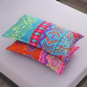 img 3 attached to 🛏️ Постельный комплект Pangzi Bohemian Retro - бохо простыни, 1 простынь на резинке, 1 простынь, 2 наволочки - 4 предмета, размер "квин-сайз", красный.