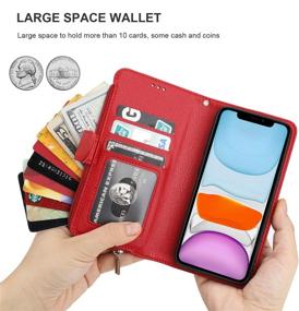 img 1 attached to KIHUWEY IPhone 11 Wallet Case Premium Leather Zipper Money Pocket With Credit Card Holder And Wrist Strap Cell Phones & Accessories