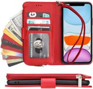 kihuwey iphone 11 wallet case premium leather zipper money pocket with credit card holder and wrist strap cell phones & accessories logo