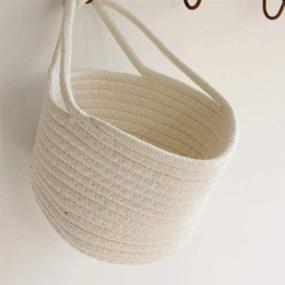 img 1 attached to 🧺 IMIKEYA Small Cotton Rope Wall Hanging Storage Basket for Baby Nursery - Organizer Bin for Clothes, Toys, Keys, and More