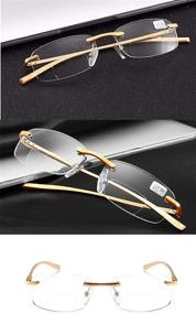 img 3 attached to 👓 Unisex Rimless Rectangle Bifocal Reading Glasses with Spring Hinge Frameless Design - Loovit Fashionable Readers for Men and Women