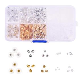 img 2 attached to 1400 Pieces of Earring Backs - 10 Varieties - Butterfly, Bullet Clutch, Flat Back Pad, Cylinder, and More - Gold/Silver Color - Soft Rubber - Compatible with Straight Ear Studs or Fish Hook Earrings