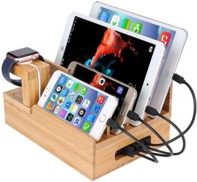 img 4 attached to 🔌 InkoTimes Bamboo Charging Station - Wooden Charging Docking Station for Multiple Devices Organizer - Ideal for Smartphones, Tablets, and More - Home, Office, or Gifting – USB Charger NOT Included