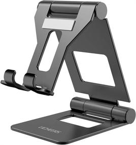 img 4 attached to Adjustable Tablet Stand, iPad Stand, Desk Phone Holder Dock for iPad Pro 9.7, 10.5, 12.9 Air Mini 4 3 2, iPhone 13 12 11 Pro Max, Samsung Galaxy, Microsoft Surface, Kindle, E-Reader (Black)