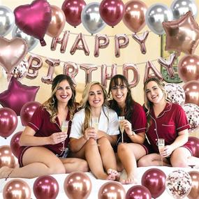 img 1 attached to Burgundy Rose Gold Birthday Party Decorations for Women | MEIWUTIE | Happy Birthday Foil Balloon Banner | Girls Autumn Winter Wine Bachelorette Princess Bridal Shower Party Décor