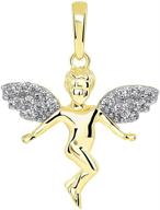 🧚 small 14k yellow gold floating guardian angel pendant with micro pave cubic zirconia wings - enhanced seo logo