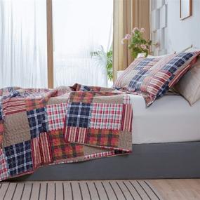 img 2 attached to 🛏️ Ycosy King Size Red Blue Plaid Quilt Sets - Patchwork Bedspread, Lightweight Summer Bedding Set, Soft Breathable Gingham Coverlet - Includes 1 Quilt and 2 Pillow Shams