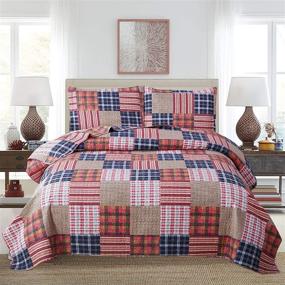 img 3 attached to 🛏️ Ycosy King Size Red Blue Plaid Quilt Sets - Patchwork Bedspread, Lightweight Summer Bedding Set, Soft Breathable Gingham Coverlet - Includes 1 Quilt and 2 Pillow Shams