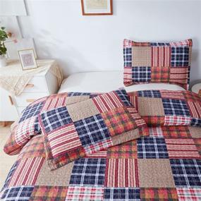 img 1 attached to 🛏️ Ycosy King Size Red Blue Plaid Quilt Sets - Patchwork Bedspread, Lightweight Summer Bedding Set, Soft Breathable Gingham Coverlet - Includes 1 Quilt and 2 Pillow Shams