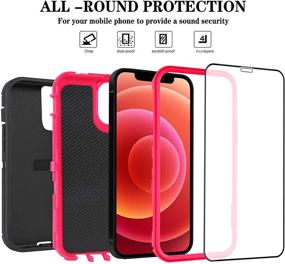 img 2 attached to 📱 AOPULY iPhone 12/12 Pro Case 6.1" with 2 Screen Protectors, Full Body Rugged Military Grade Cover, Shockproof/Drop Proof Protection Phone Case (Black Rose Red2)