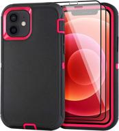 📱 aopuly iphone 12/12 pro case 6.1" with 2 screen protectors, full body rugged military grade cover, shockproof/drop proof protection phone case (black rose red2) logo