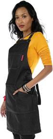 img 3 attached to NY Sky Essential Black Denim Apron – Cross-Back with Leather Reinforcement – 👨 Adjustable for Men and Women – Professional Chef, Tattoo Artist, Baker, Barista, Bartender, Server Aprons