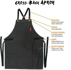 img 1 attached to NY Sky Essential Black Denim Apron – Cross-Back with Leather Reinforcement – 👨 Adjustable for Men and Women – Professional Chef, Tattoo Artist, Baker, Barista, Bartender, Server Aprons