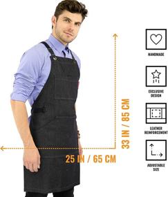 img 2 attached to NY Sky Essential Black Denim Apron – Cross-Back with Leather Reinforcement – 👨 Adjustable for Men and Women – Professional Chef, Tattoo Artist, Baker, Barista, Bartender, Server Aprons