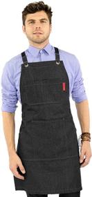 img 4 attached to NY Sky Essential Black Denim Apron – Cross-Back with Leather Reinforcement – 👨 Adjustable for Men and Women – Professional Chef, Tattoo Artist, Baker, Barista, Bartender, Server Aprons