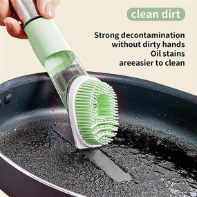 img 2 attached to 🧽 Efficient Kitchen Cleaning with Soap Dispensing Dish Brush - 3 Replaceable Heads, No Leaking Soap Dispenser for Pot, Pan, and Sink