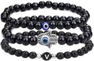 🧿 stylish evil eye beaded bracelet set for men and women - letter initial charm, kabbalah protection jewelry - 3pcs logo