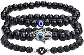 img 4 attached to 🧿 Stylish Evil Eye Beaded Bracelet Set for Men and Women - Letter Initial Charm, Kabbalah Protection Jewelry - 3Pcs