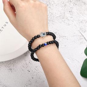 img 2 attached to 🧿 Stylish Evil Eye Beaded Bracelet Set for Men and Women - Letter Initial Charm, Kabbalah Protection Jewelry - 3Pcs