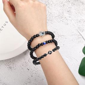 img 3 attached to 🧿 Stylish Evil Eye Beaded Bracelet Set for Men and Women - Letter Initial Charm, Kabbalah Protection Jewelry - 3Pcs