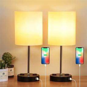 img 4 attached to 💡 Set of 2 Table Lamps with USB Ports & AC Power Outlet, Fully Stepless Dimmable Bedside Desk Lamps, Nightstand Lamp with Fabric Shade for Bedroom, Living Room, Office (Includes 2 Bulbs)