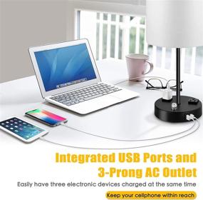 img 2 attached to 💡 Set of 2 Table Lamps with USB Ports & AC Power Outlet, Fully Stepless Dimmable Bedside Desk Lamps, Nightstand Lamp with Fabric Shade for Bedroom, Living Room, Office (Includes 2 Bulbs)