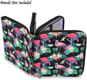 img 2 attached to 🎨 BTSKY 120 Slot Colored Pencil Case - Large Capacity Pen Organizer with Handle Strap, Flamingo Print, Black