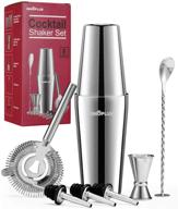 🍸 8-piece cocktail shaker set with boston shaker, martini shaker, and bar tools - premium stainless steel cocktail strainer, double measuring jigger, mixing spoon logo