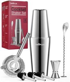 img 4 attached to 🍸 8-Piece Cocktail Shaker Set with Boston Shaker, Martini Shaker, and Bar Tools - Premium Stainless Steel Cocktail Strainer, Double Measuring Jigger, Mixing Spoon