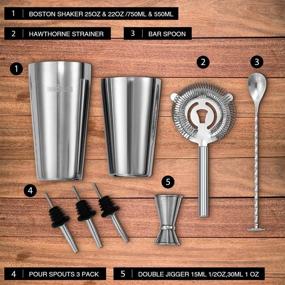 img 3 attached to 🍸 8-Piece Cocktail Shaker Set with Boston Shaker, Martini Shaker, and Bar Tools - Premium Stainless Steel Cocktail Strainer, Double Measuring Jigger, Mixing Spoon