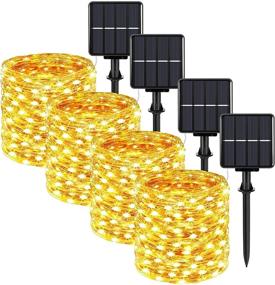 img 4 attached to 🌞 Long-lasting and Weather-resistant Solar Fairy String Lights - 288FT, 4-Pack, 200 LED, Warm White Copper Wire Lights with 8 Lighting Modes for Outdoor Deck, Garden, Fence, Pool Party