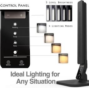 img 2 attached to 💡 Lampat Black LED Desk Lamp - Dimmable Table Lamp with 4 Lighting Modes, 5-Level Dimmer, Touch-Sensitive Control Panel, 1-Hour Auto Timer, and 5V/2A USB Charging Port