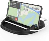 📱 solpuo car cell phone holder: flexible silicone mount for dashboards, anti-slip phone holder for iphone, samsung, android smartphones, and more - black logo