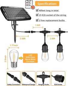 img 2 attached to 🌞 WENFENG 48ft Waterproof Solar String Lights: Stylish Outdoor Lighting for Patios, Backyards, with USB Power Option, Vintage Edison Bulbs