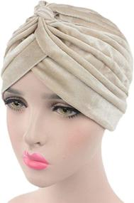 img 4 attached to 👑 Luxurious YFJH Pleated Stretch Ruffle Velvet Chemo Turban Hat Wrap Cover - Beauty at its Finest