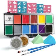 🎨 professional face painting set for kids – bowitzki 12 vibrant colors, 2 glitter, 2 brushes, 40 stencils, 2 sponges – non-toxic, hypoallergenic, water-based – fda compliant – ideal for halloween makeup logo