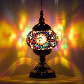 img 4 attached to 🔮 Marrakech Turkish Table Lamp - Handcrafted Mosaic Glass Bedside Lamp, Moroccan Lantern with Tiffany Style; Ideal Night Light for Living Room, Includes E12 LED Bulb