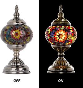 img 2 attached to 🔮 Marrakech Turkish Table Lamp - Handcrafted Mosaic Glass Bedside Lamp, Moroccan Lantern with Tiffany Style; Ideal Night Light for Living Room, Includes E12 LED Bulb