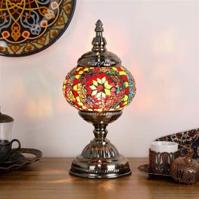 img 3 attached to 🔮 Marrakech Turkish Table Lamp - Handcrafted Mosaic Glass Bedside Lamp, Moroccan Lantern with Tiffany Style; Ideal Night Light for Living Room, Includes E12 LED Bulb