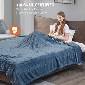 img 3 attached to Advanced Plush Electric Blanket Twin Size for Bed - Degrees Of Comfort, Auto Shut Off, Machine Washable - Blue, 62x84