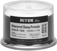 🔒 watershield water resistant dvd-rs: 50 pack ritek pro 16x 4.7gb azo dye (mid mxl rg04) - professional grade, glossy white inkjet hub printable blank recordable disc logo