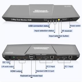 img 3 attached to 🖥️ TESmart UHD 4K@60Hz DisplayPort + HDMI Dual Monitor KVM Switch with USB 2.0 Control, Supports 2 Computers with DP+HDMI+USB Inputs and HDMI Ports for 2 Monitors (Grey)