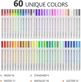 img 2 attached to 🖍️ Vibrant 60 Color Gel Pens Set for Adult Coloring Books - Neon, Pastel, Metallic, Glitter - More Ink (40% Extra)