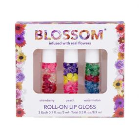 img 3 attached to 🍓 Набор блеска для губ со скользящим аппликатором Blossom Roll-On: привлекательные оттенки клубники, манго и арбуза для губ