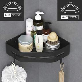 img 2 attached to Black Corner Shower Caddy Shelf with Hanging Bar - Floating Shelves for Bathroom Storage, 🚿 Towel Shelf, and Organizer Basket - Adhesive, No Drilling, Wall Mounted Bath Shelves for Kitchen Toilet