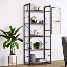 img 4 attached to 📚 EROMMY 5 Tier Vintage Industrial Bookshelf Rack: Rustic Wood and Metal Frame Storage Organizer for Home and Office