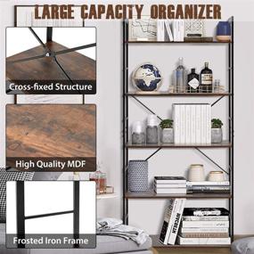 img 1 attached to 📚 EROMMY 5 Tier Vintage Industrial Bookshelf Rack: Rustic Wood and Metal Frame Storage Organizer for Home and Office